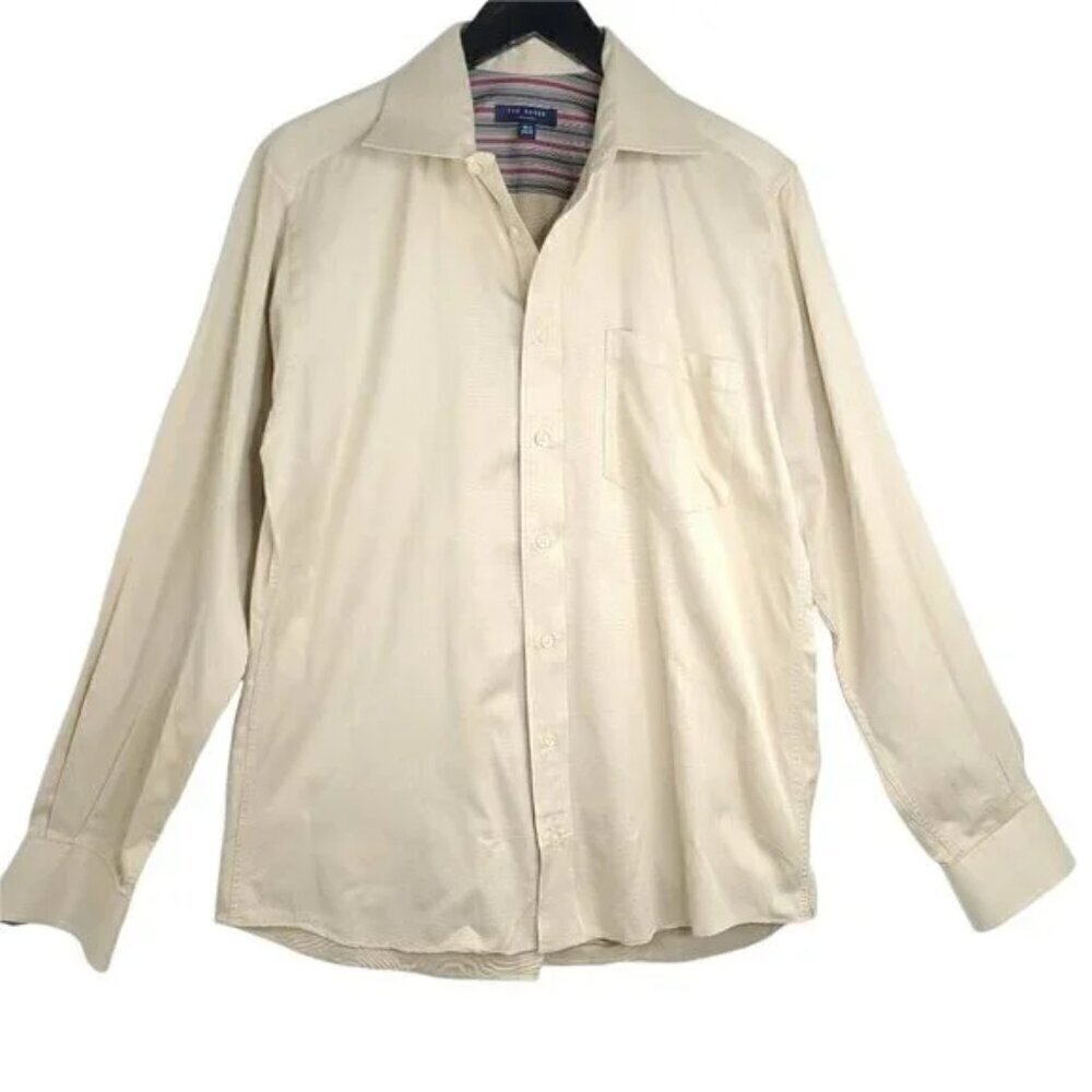 Ted Baker Cream Beige Long Sleeve French Flip Cuff Dress Shirt